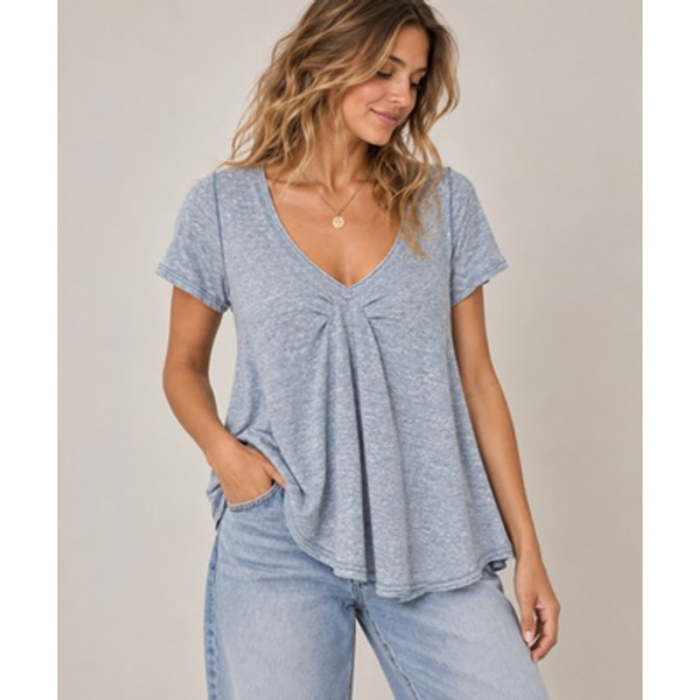 We The Free All You Need Top Womens Small Blue V-Neck Babydoll Swing Boho Tee